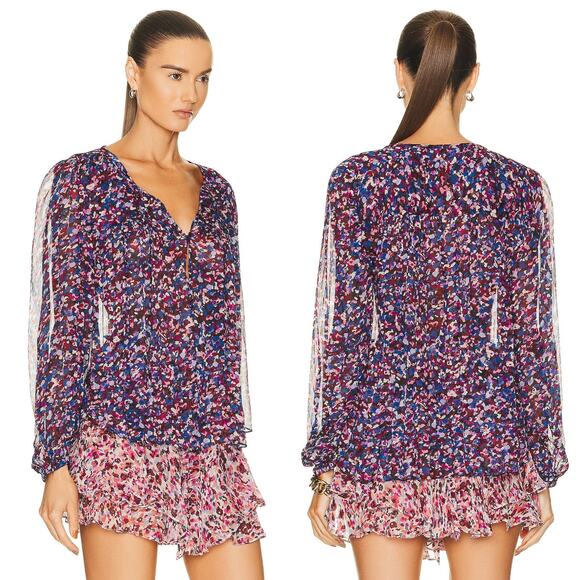 Isabel Marant Daytonea‎ Blouse Pink Purple Blue Abstract Print Size XS Chic Sexy - Picture 5 of 16